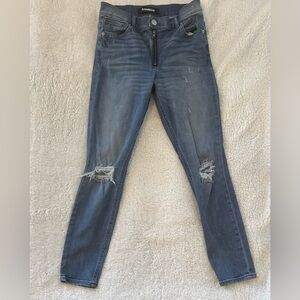 Express Womens JeansBlue Denim Medium Wash Distressed Ankle Legging